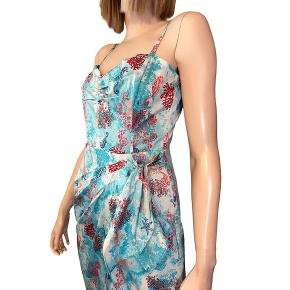 WHBM Breezy Cotton Faux Wrap Dress Ruch Lined Shirred Sexy Pleated Waist Detail - Picture 8 of 15